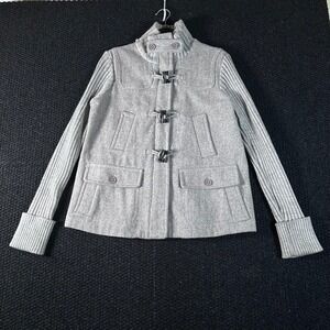 GAP Women Gray Wool Blend Toggle Duffle Coat Jacket Knit Sleeves Size Medium